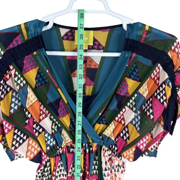 Maeve Anthropologie Womens Fit 4-6 Geometric Print Kimono Wrap Dress Artsy Fairy - Picture 11 of 14
